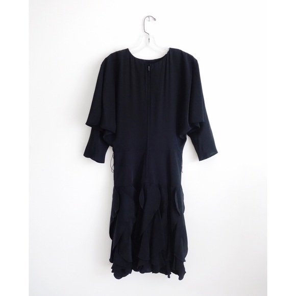Vintage 80s Betsy & Adam Black Ruffle Dress est 4 - Picture 2 of 4